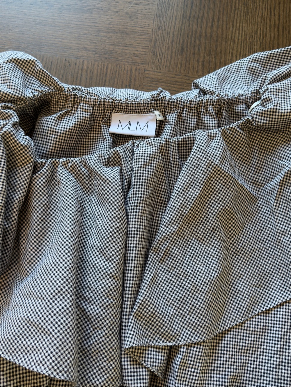 MLM Off-Shoulder Ruffle Top in Light Gray Micro-Check - Picture 7 of 8